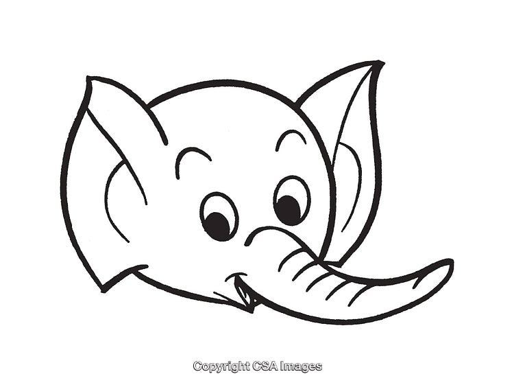 Cute Black And White Cartoon Illustration of an Elephant's Face
