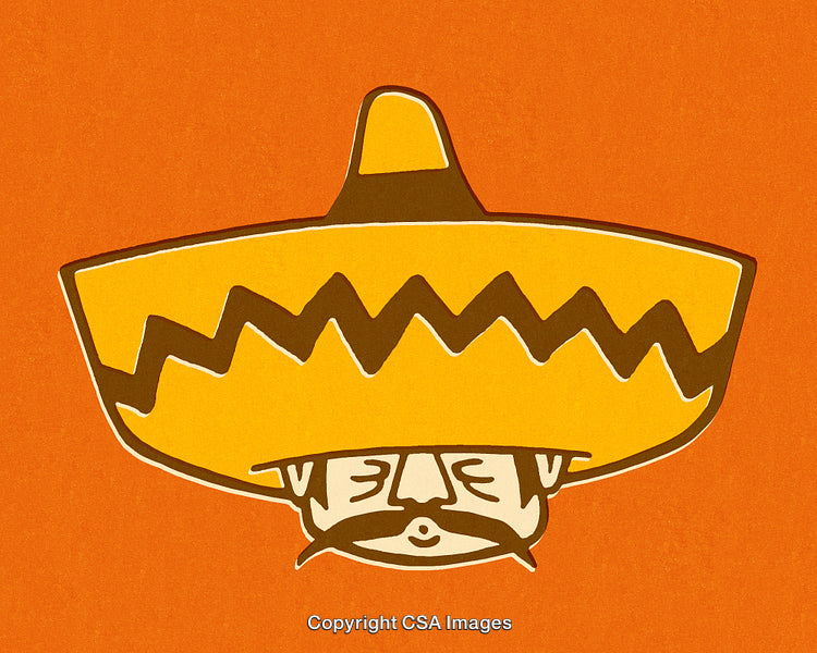 Illustration of Person Wearing Large Sombrero On Textured Orange Background