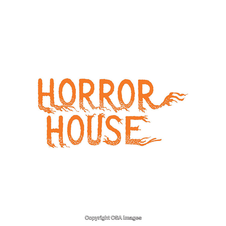 Horror House Typography with Spooky Elements in Orange Display on White
