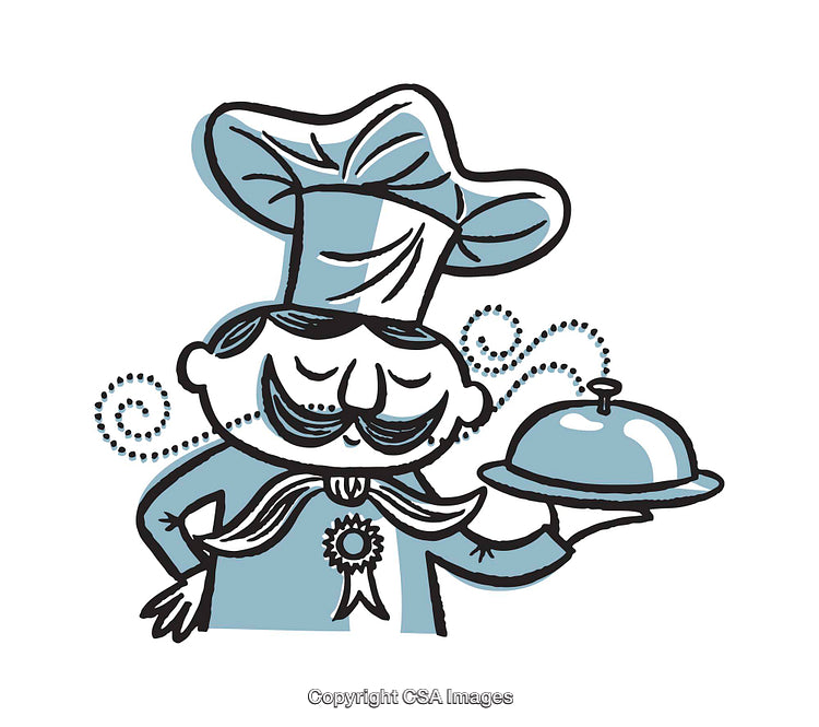 Cartoon Illustration of a Chef with a Serving Platter