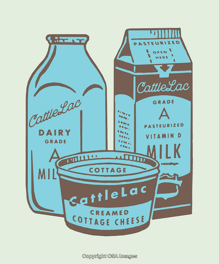 Retro-Style Line Art of Milk and Dairy Product Packaging