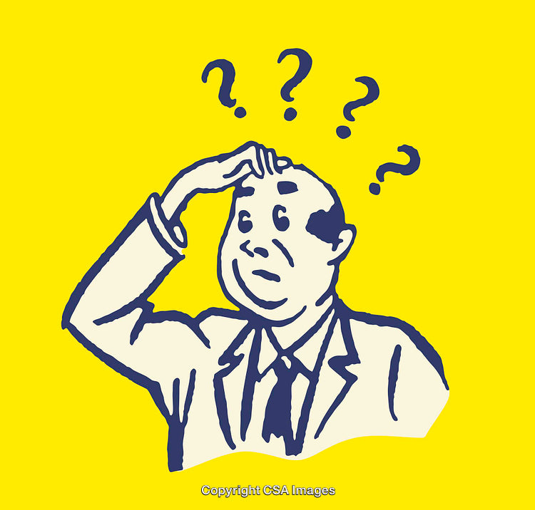 Confused Businessman Illustration Against Yellow Background With Question Marks