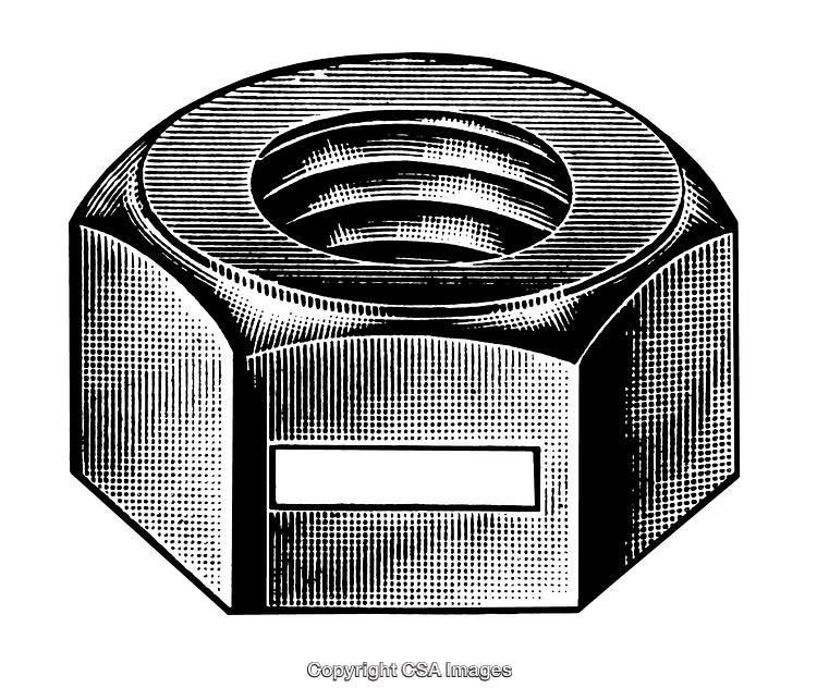 Highly Detailed Engraving of a Metal Nut in Black and White