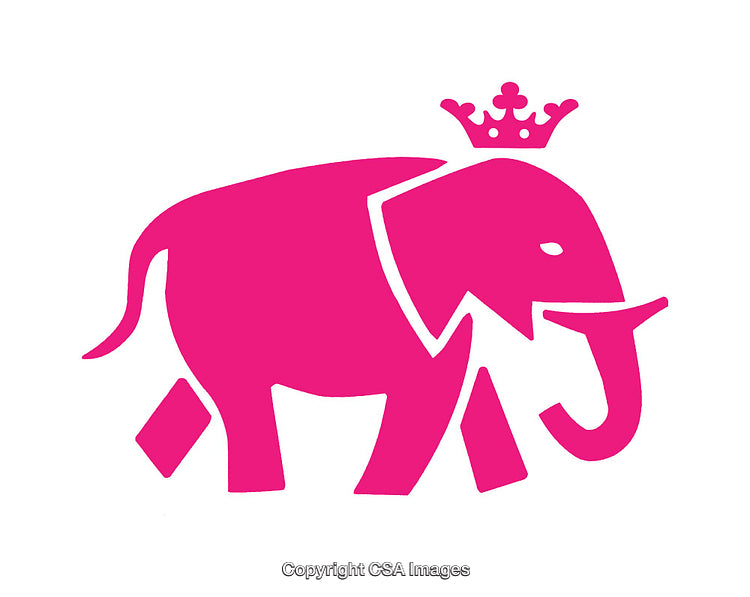 Pink Elephant Silhouette with a Crown Graphic Icon on White Background