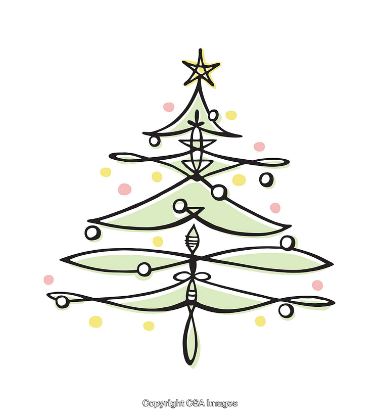 Minimalist Illustration of a Decorated Christmas Tree With Star and Ornaments