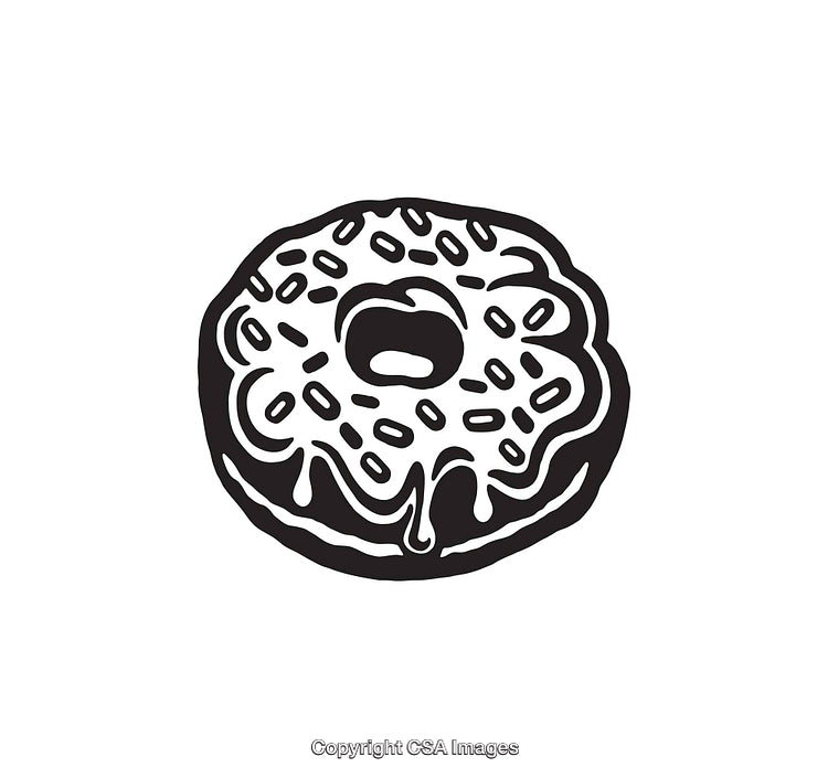 Black and White Line Art Illustration of a Doughnut with Sprinkles