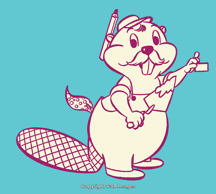 Colorful Line Art Illustration of a Cartoon Beaver Holding Tools