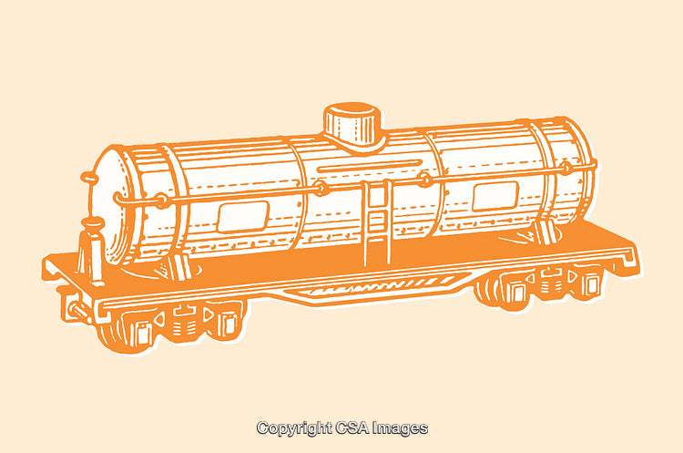 Vintage Line Art Illustration of an Industrial Tank Railcar