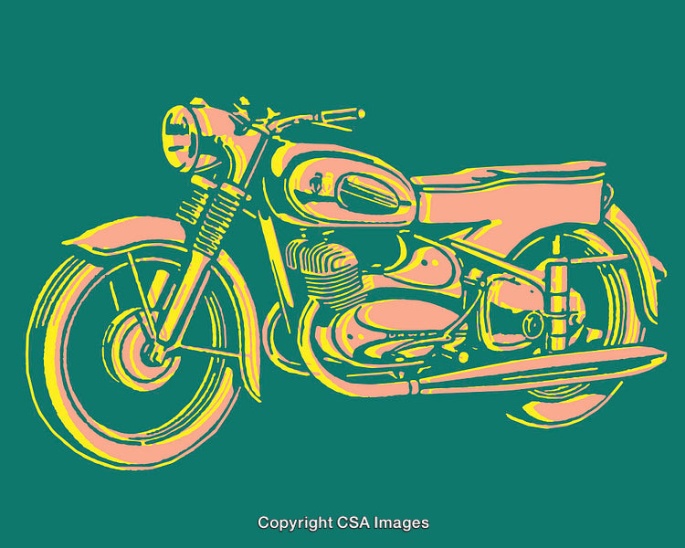 Vintage Motorcycle Color Line Art Illustration in Bold Retro Style