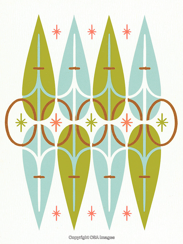 Geometric Abstract Pattern Design in Retro Colors with Symmetrical Shapes and Stars