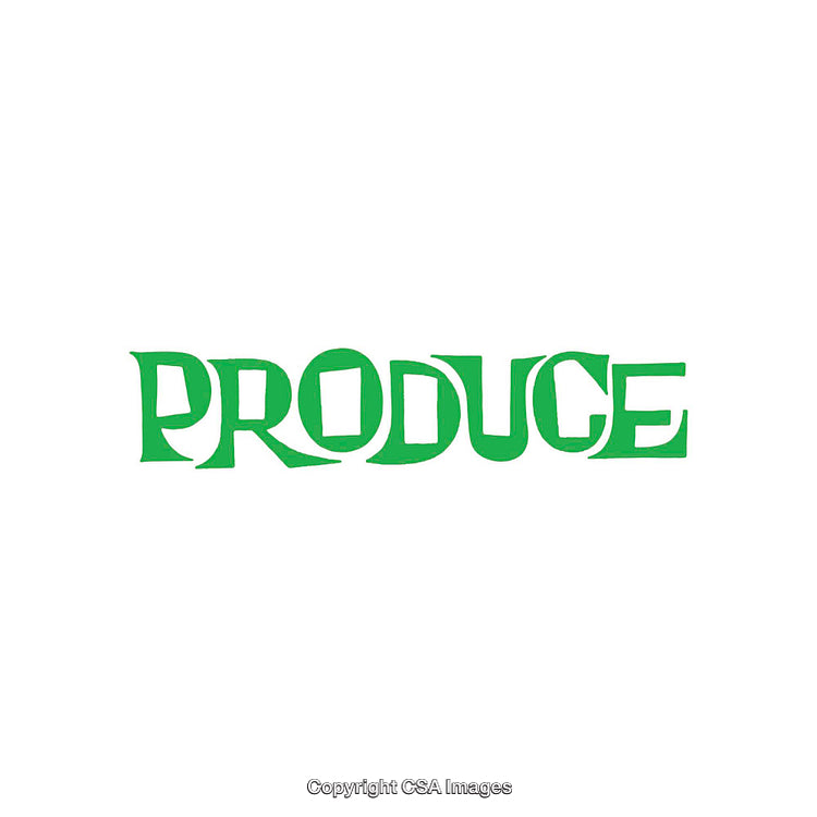 Bold Green Typography of the Word 'Produce' on White Background