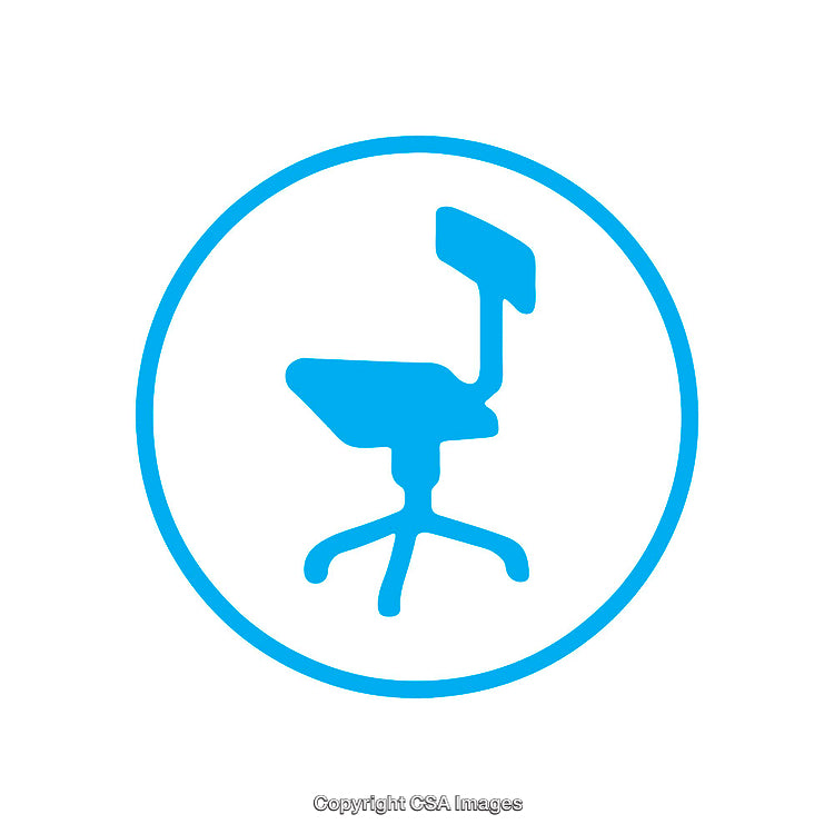 Blue Office Chair Icon in a Circular Design on a White Background