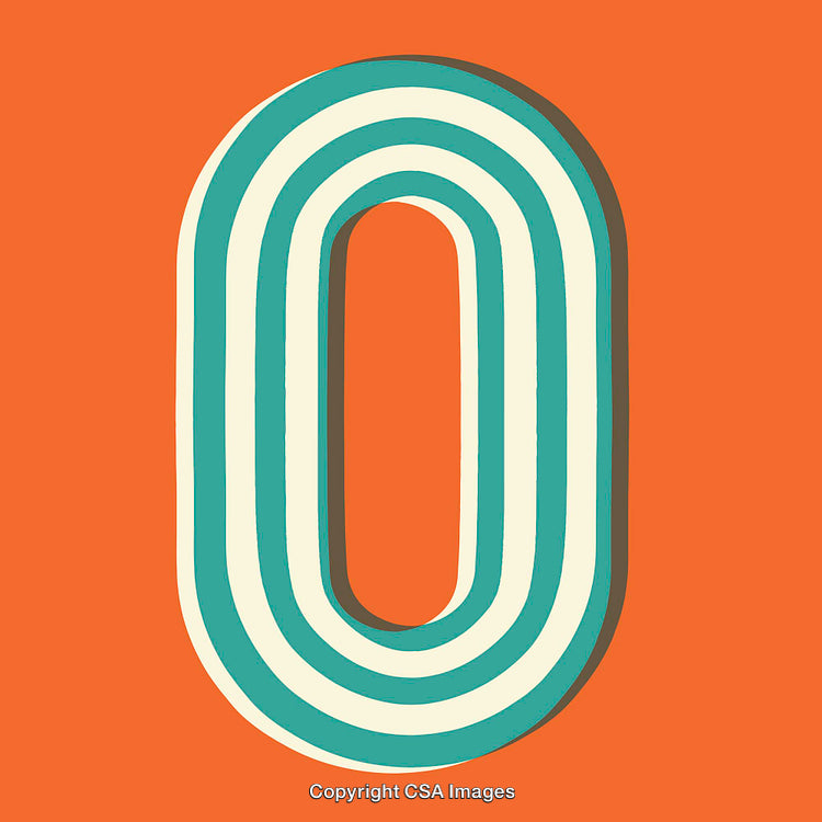 Retro Style Number Zero with Vibrant Orange Background