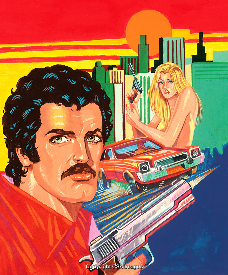 Retro Action Movie Poster with Bold Artwork and Dramatized Characters
