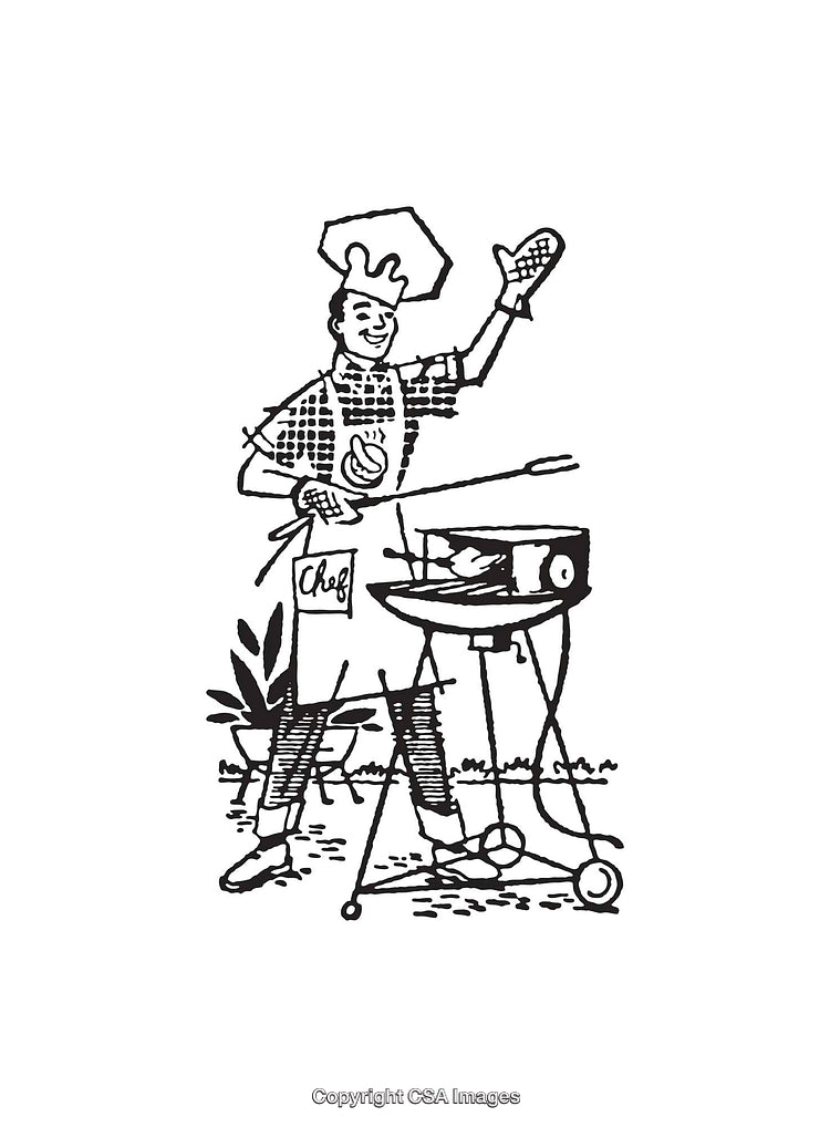 Vintage Illustration of a Chef Cooking at a Grill
