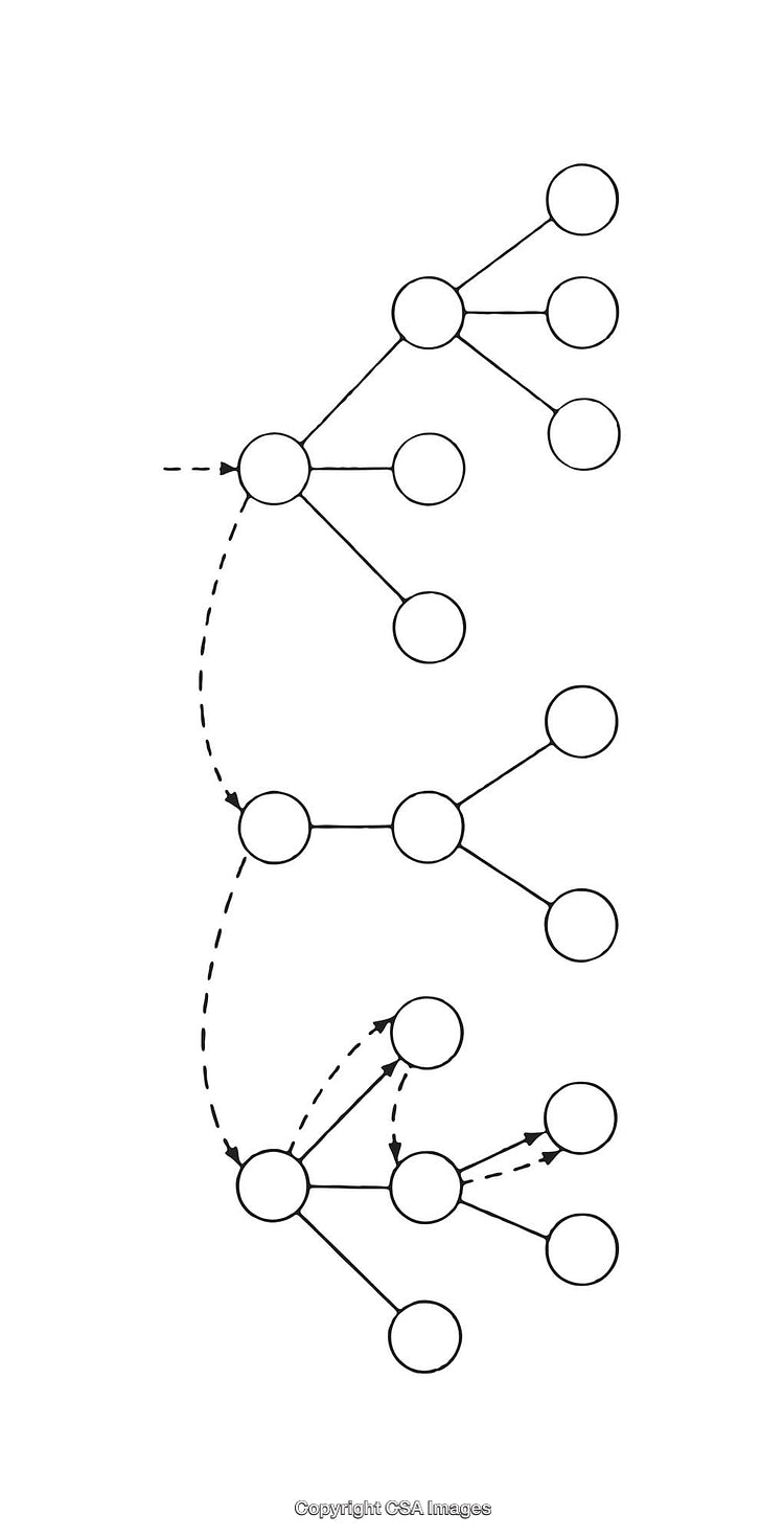 Abstract Diagram Showing Complex Connections and Hierarchies in Black and White