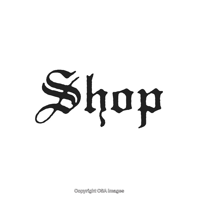 Gothic Style Blackletter Calligraphic Text Reading the Word Shop on White