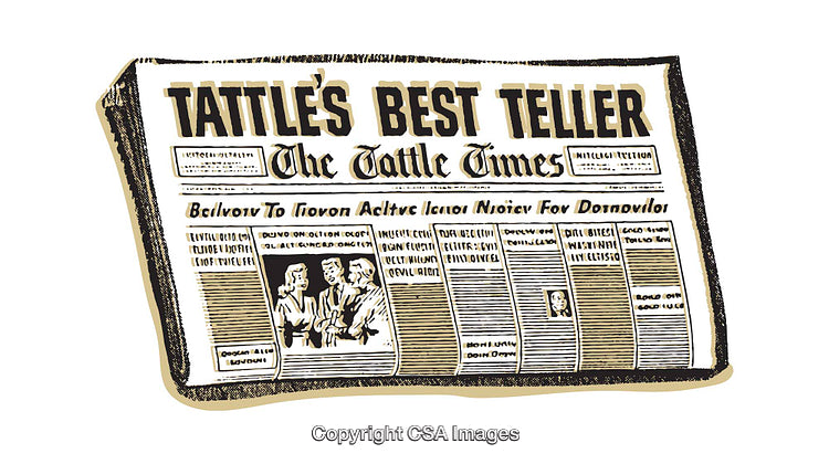 Illustrative Colorful Newspaper Header Featuring Art Deco Styling and Dramatic Headlines