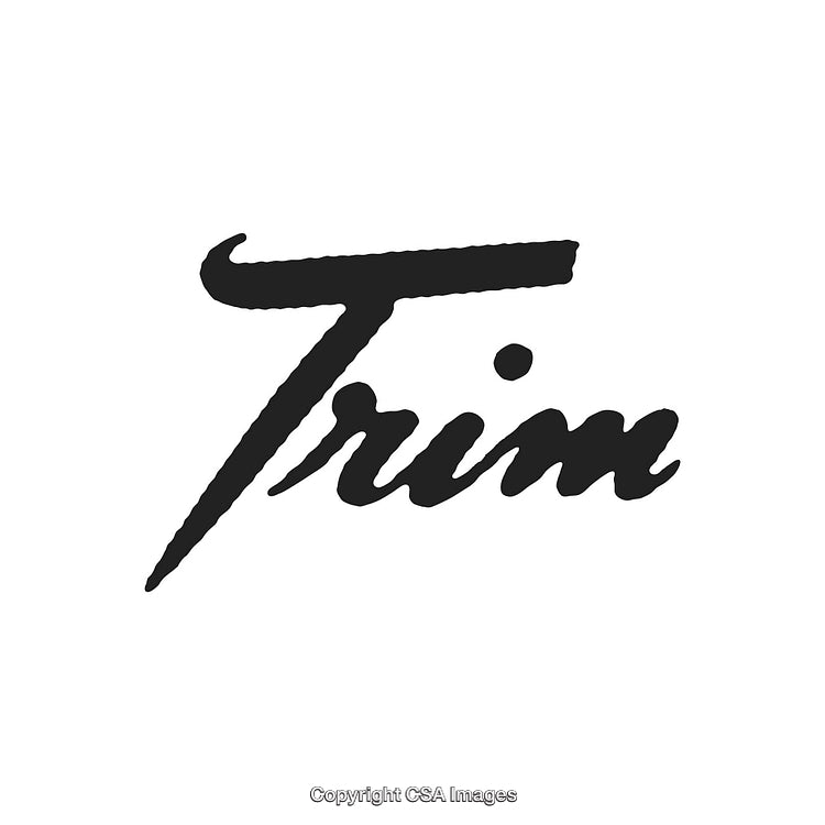 Cursive Text Representing the Word Trim in Classic Black On a White Background
