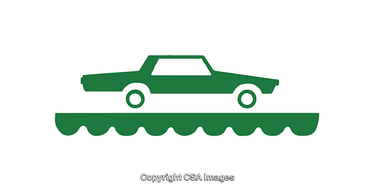 Green Car Icon on Floating Platform with Wavy Design