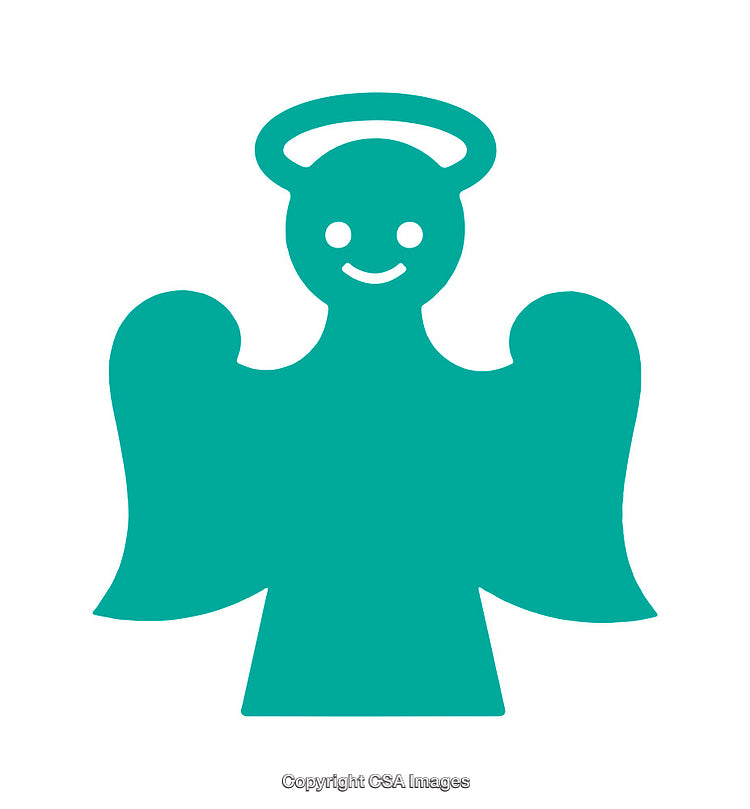 Minimalist Icon of Smiling Angel with Halo in Blue
