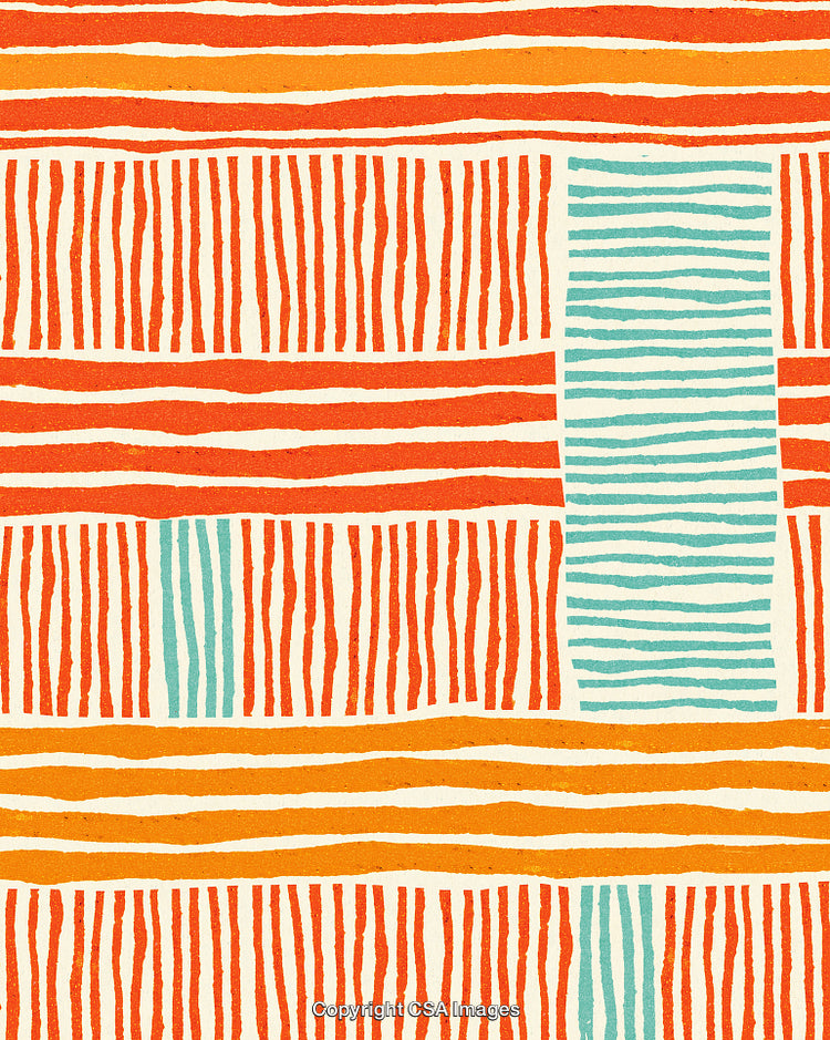 Abstract Striped Pattern With Bold Orange and Blue Geometric Design