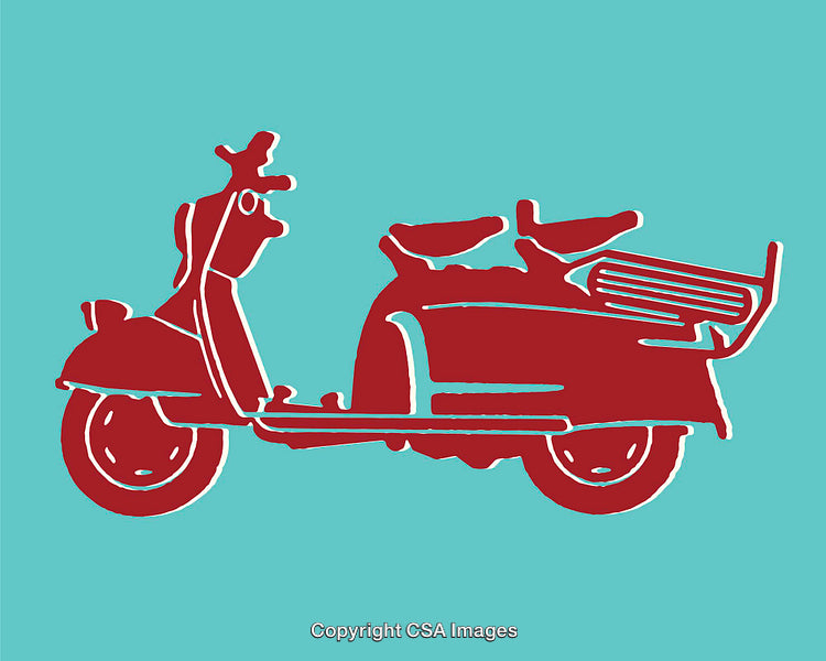 Vintage Scooter Illustration in Minimalist Line Art Style on Turquoise Background