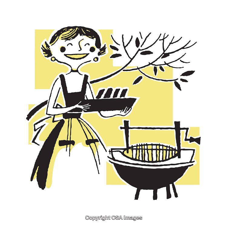Retro Illustration of Cooking Outdoors in a Cheerful Setting