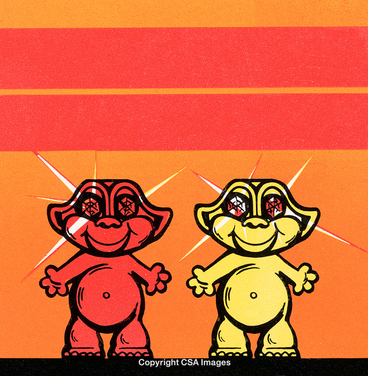 Vibrant Cartoon Figures with Bright Expressions on a Colorful Background