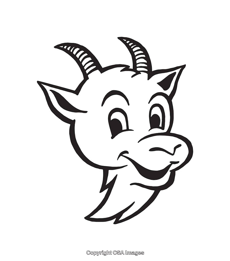 Black and White Cartoon Styled Goat Line Art Illustration