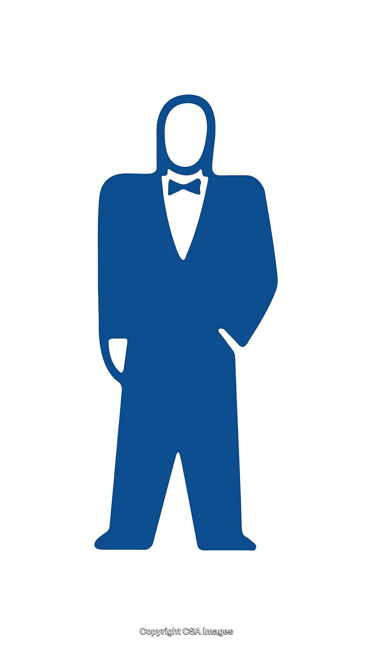 Blue Icon Depicting a Formal Attire Silhouette with Bow Tie