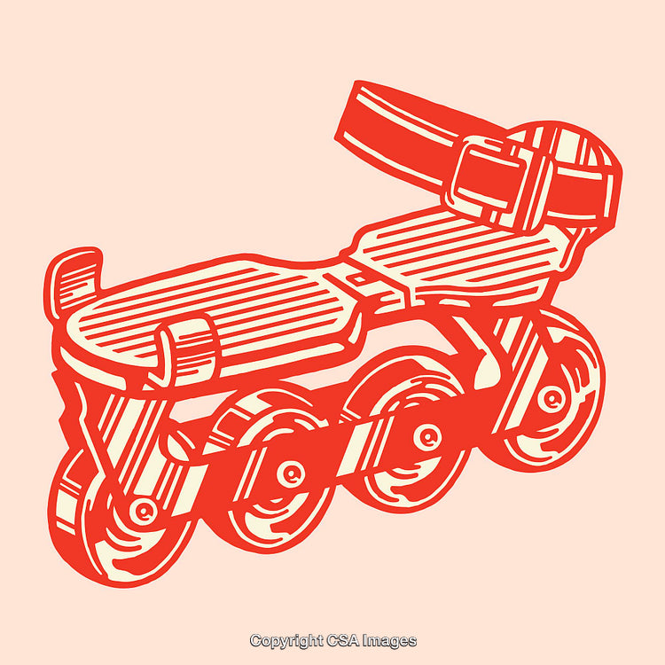 Retro Inline Skate Illustration in Red Line Art Style on Neutral Background