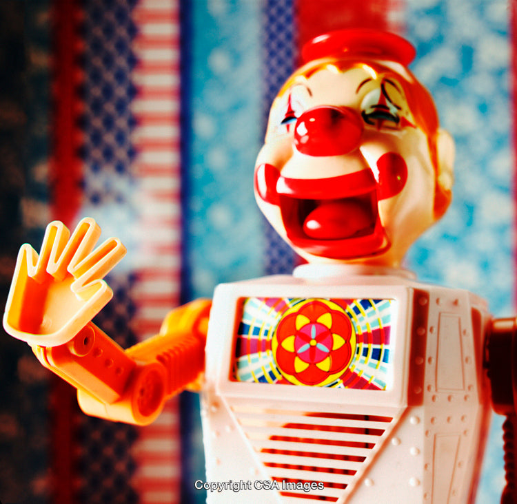 Vintage Robot Clown Toy with Bright Colors and Playful Expression