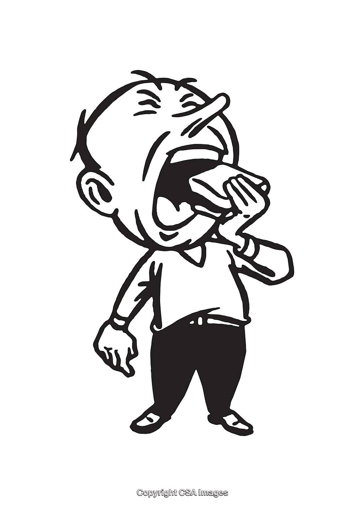 Black and White Illustration Depicting a Character Eating a Sandwich