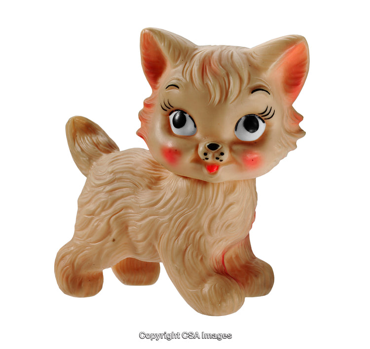 Vintage Styled Plastic Toy Cat Figurine with Whimsical Expression