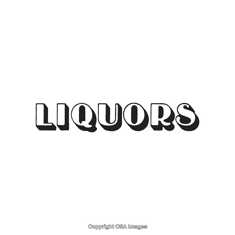 Bold Retro Style Liquors Text in Black and White Design