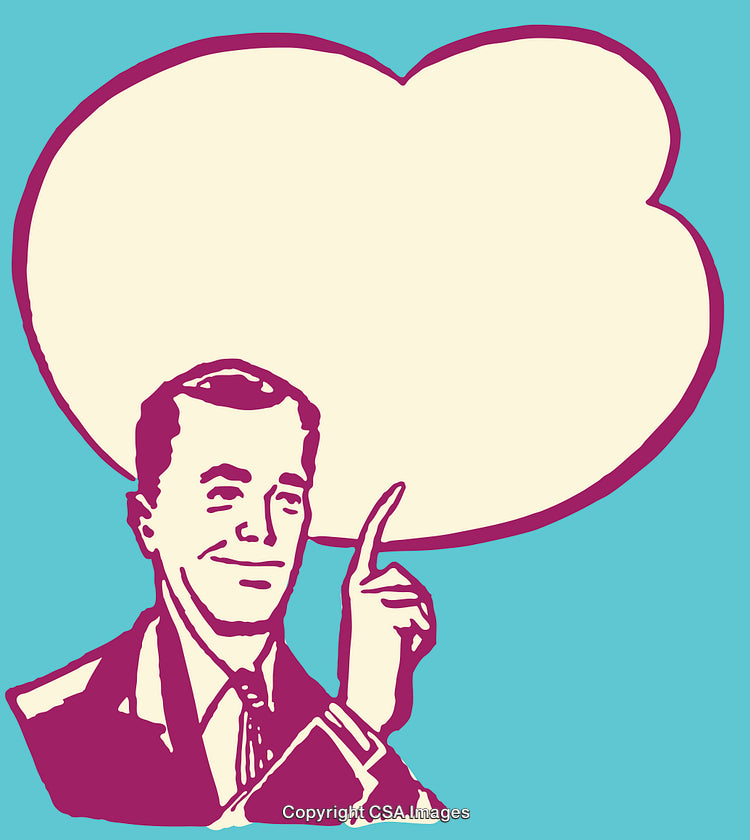 Retro Style Businessman Illustration with a Blank Speech Bubble Overhead