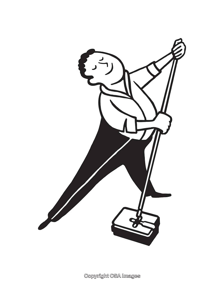Illustration of a Happy Man Cleaning Floor with a Mop