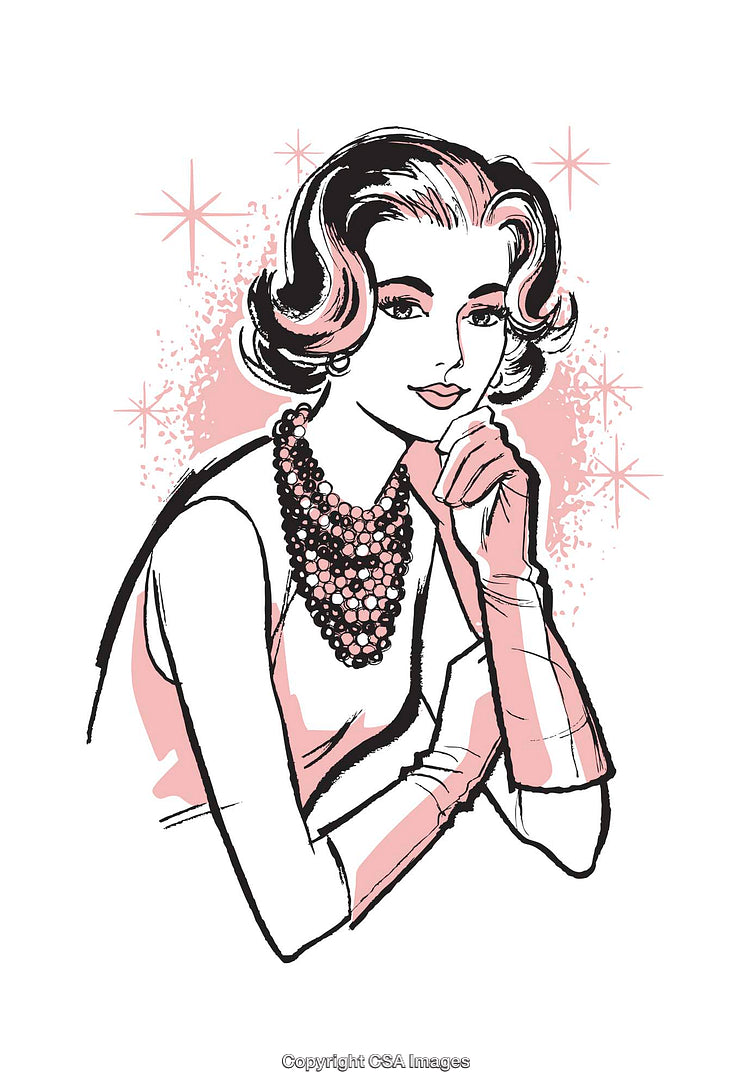 Vintage-Style Illustration of Elegant Woman in Pink and Black Shades