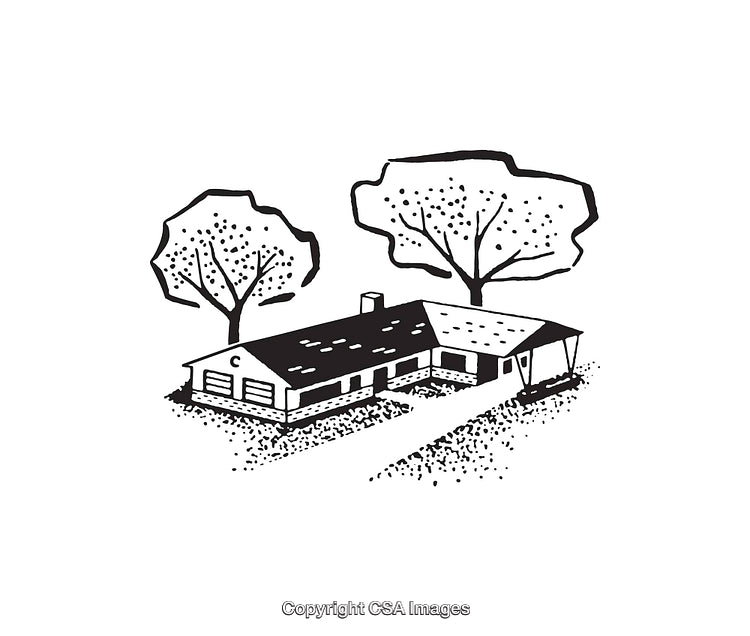 Black And White Line Art Illustration of a Simple Rural House