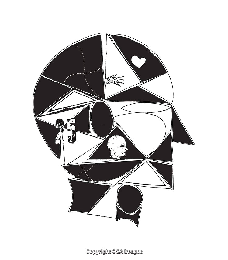 Abstract Black and White Diagram of a Simplistic Geometric Head Design