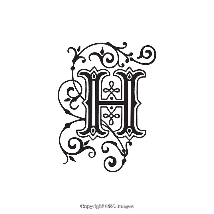 Elegant Decorative Letter H with Ornamental Swirls and Floral Elements