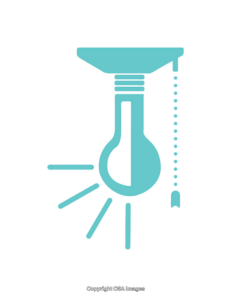 Minimalist Icon of Light Bulb with Pull Chain in Blue