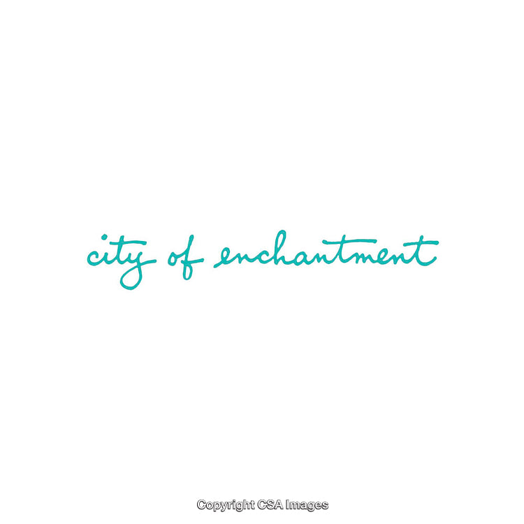 City of Enchantment Text in Stylish Handwritten Aqua Typeface