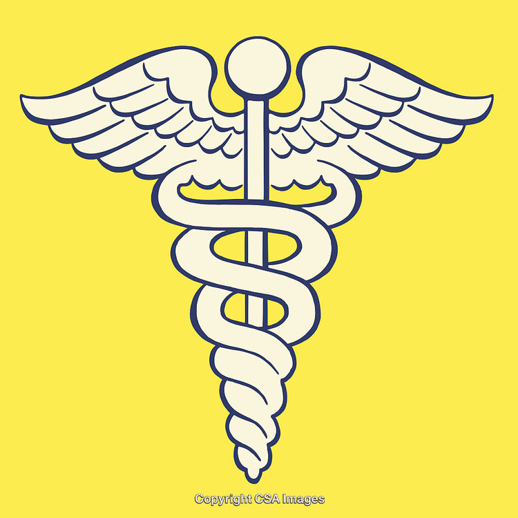 Illustration of a Caduceus Symbol on Yellow Background