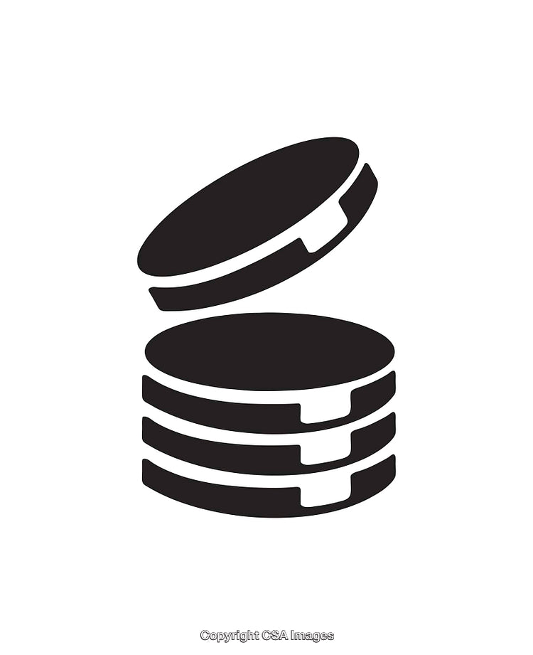 Stacked Disks Icon with Separating Layer in Simple Black and White Design