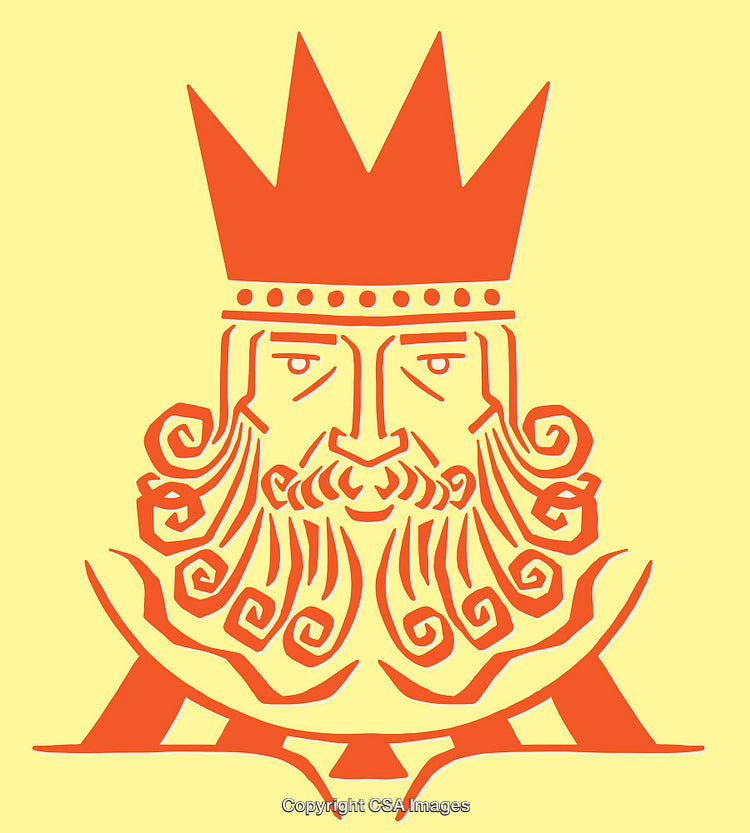 Illustration of a Crowned King With Intricate Curly Beard Line Art