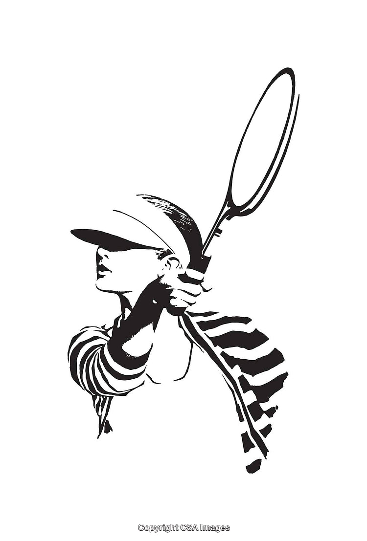 Black and White Line Art of a Tennis Player in Motion