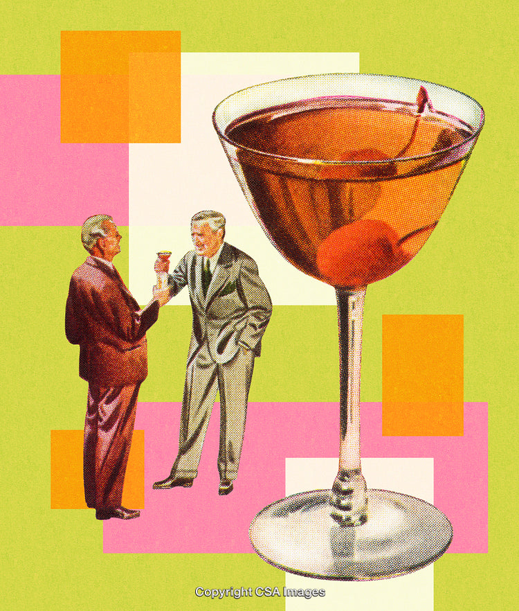 Retro Style Cocktail Celebration Featuring Vintage Social Scenes and Vibrant Colors