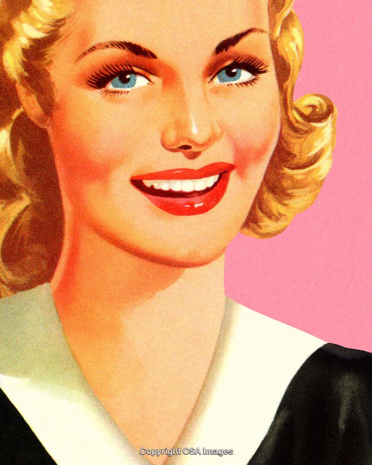 Vintage Illustration of a Smiling Woman With Retro Style